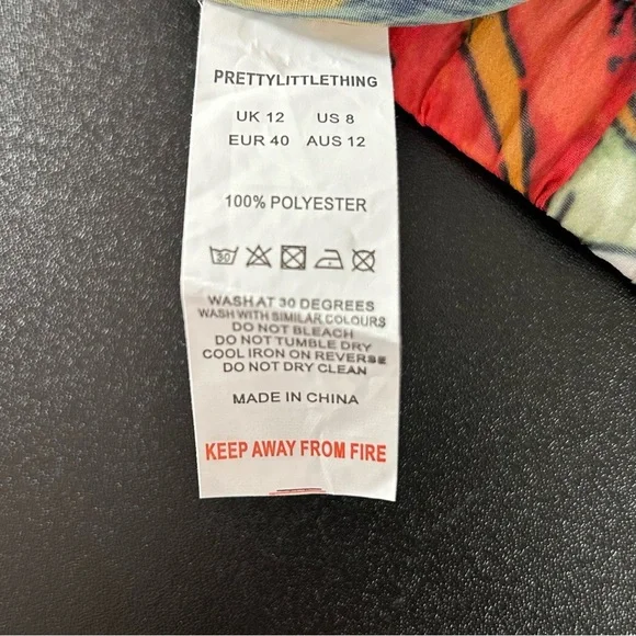 PrettyLittleThing Orange Big Leaf Wide Leg Beach Trousers Woman's Cover Up Sz 8 - Picture 5 of 7